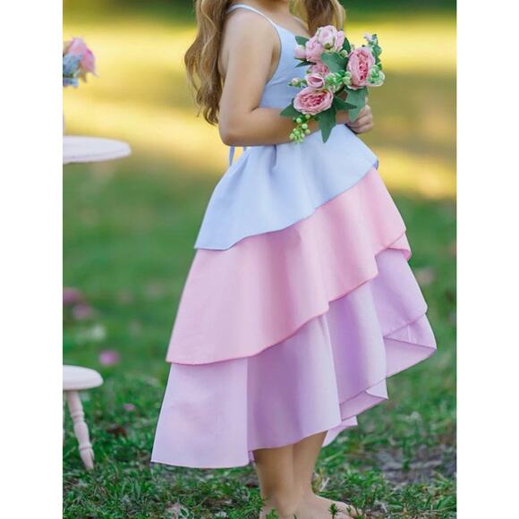 Mia Belle Girls Petal Tiered Open Back Dress Size 10/12 Reveal Fairy Unicorn - Picture 6 of 6